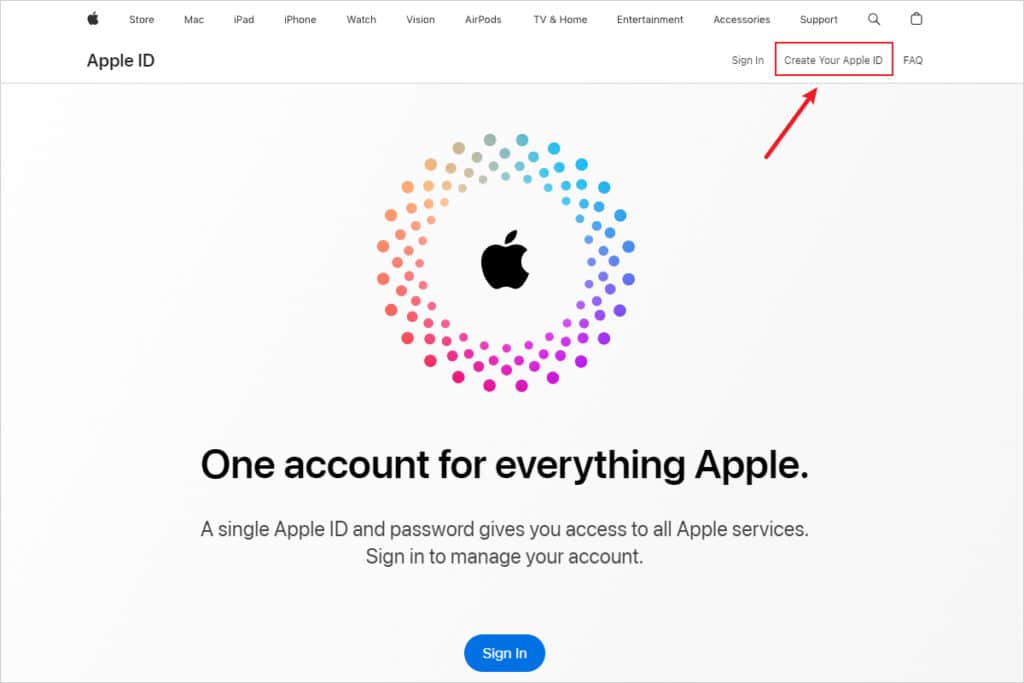 美区 Apple ID 登录页面